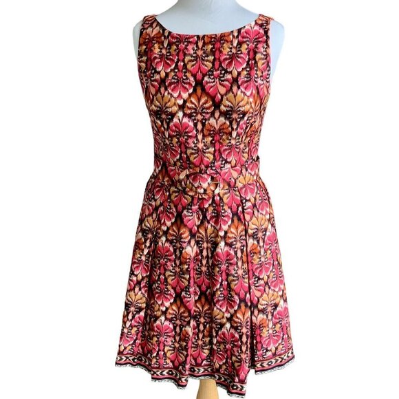 MUSE SLEEVELESS ZIP PLEATED BOTTOM 6 MULTI COLORED ABSTRACT PATTERN DRESS NWOT - Picture 6 of 14